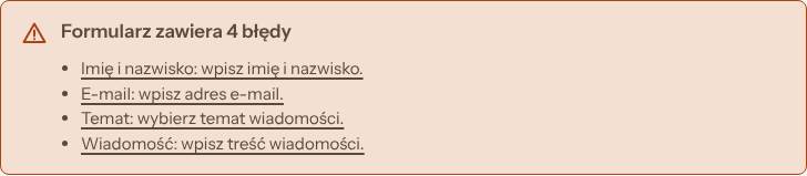 Podsumowanie błędów nad formularzem z linkami do pól